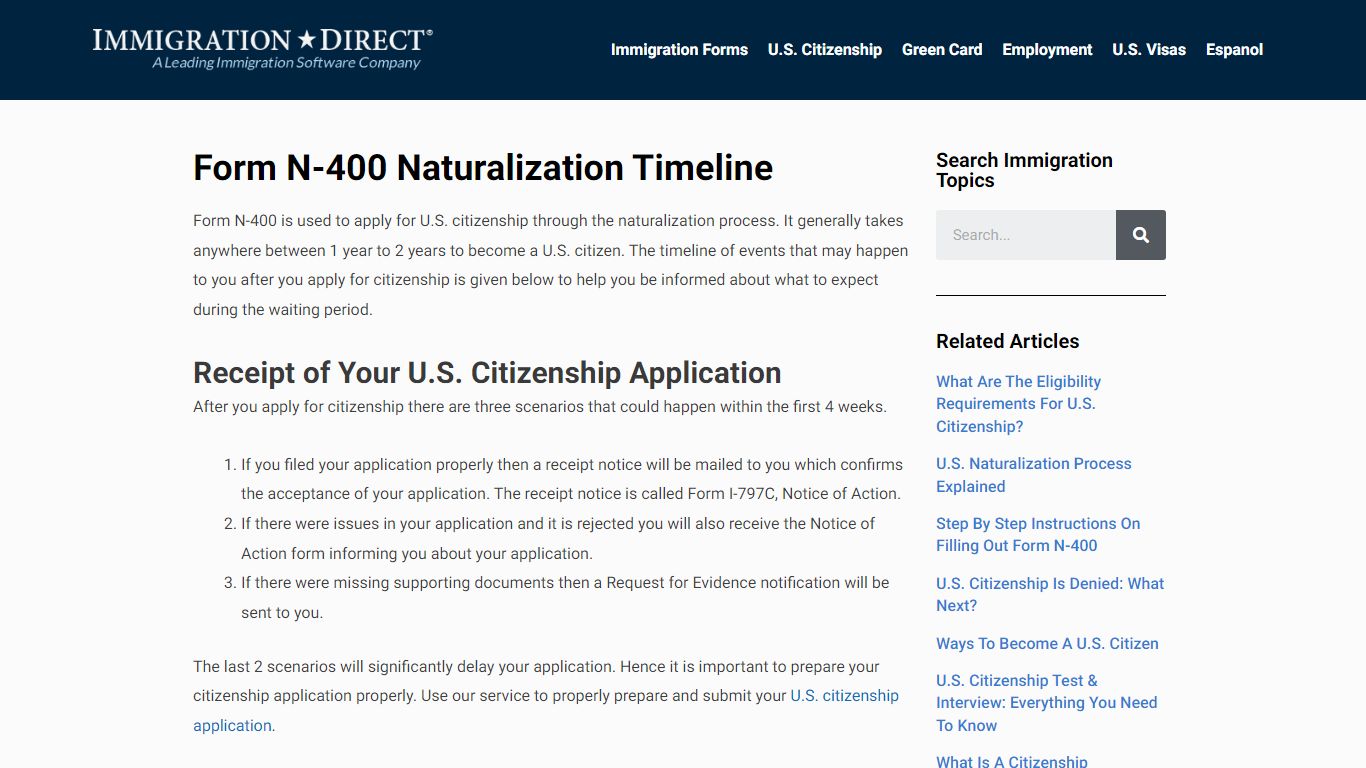 Form N-400 Naturalization Timeline - USCitizenship.info